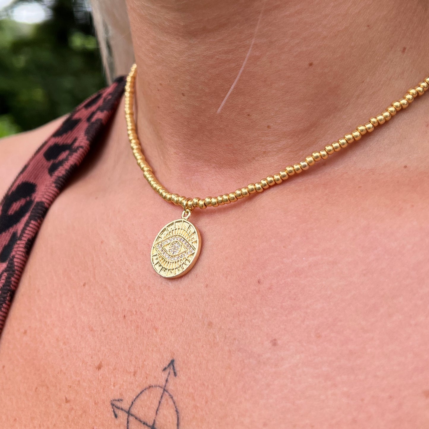 Gold Eye Coin Charm Necklace