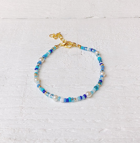 Blue Mix + Pearl Bracelet