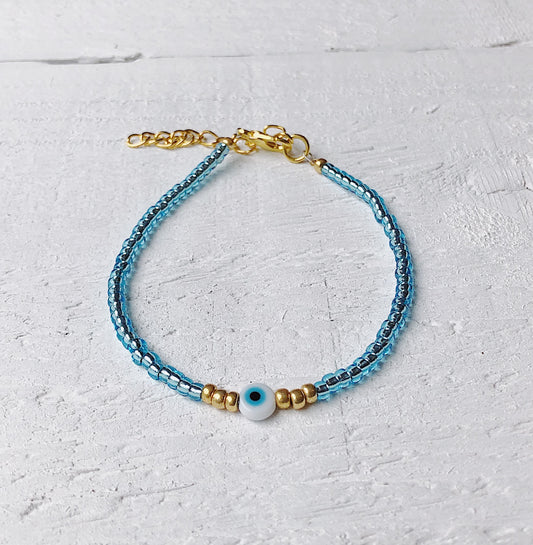 Aqua + Evil Eye Bracelet