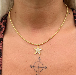 Golden Crystal Starfish Pendant Necklace