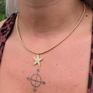 Golden Crystal Starfish Pendant Necklace