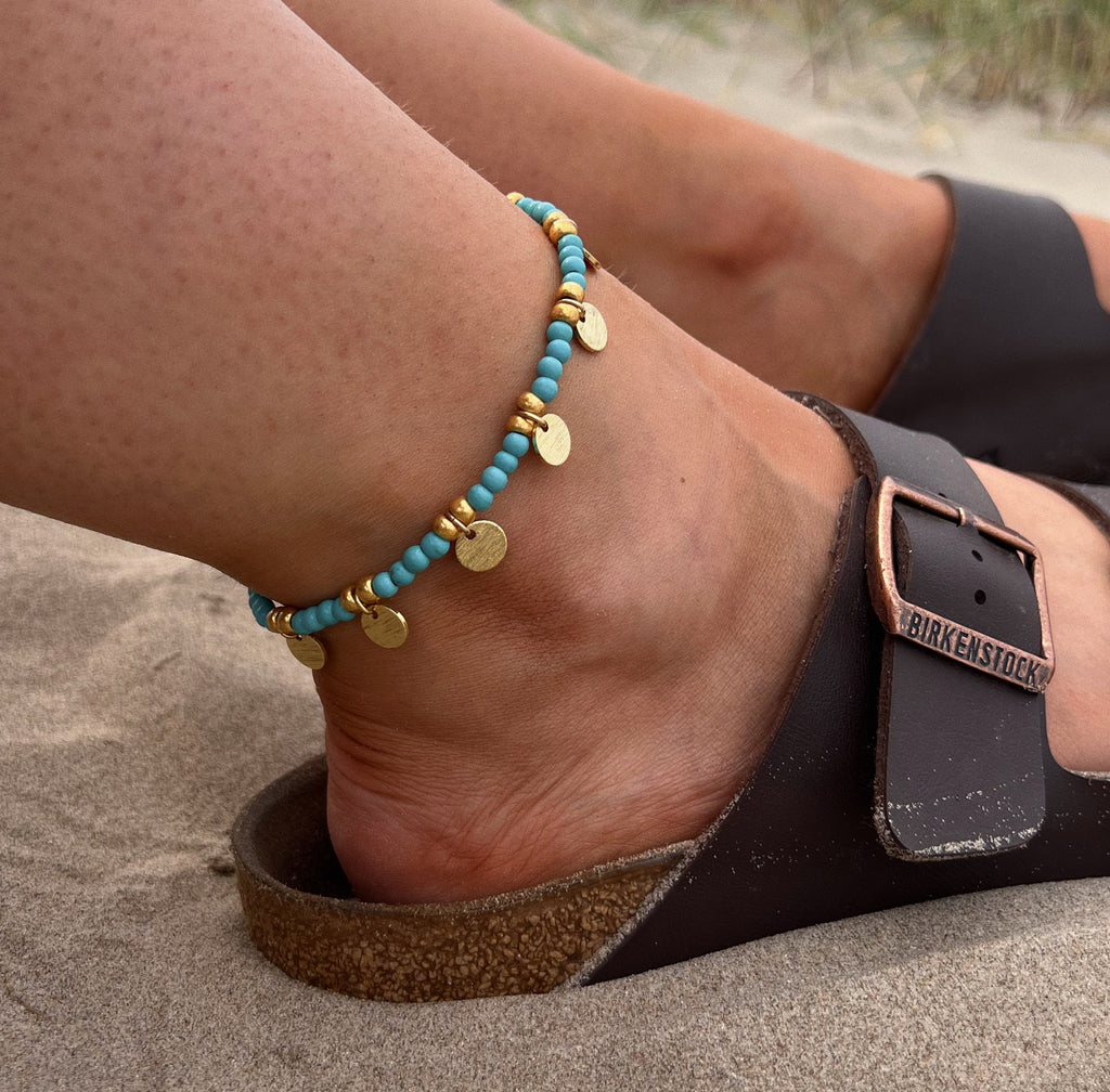 Turquoise & Gold Charm Anklet