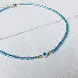 Aqua, Silver + Evil Eye Necklace