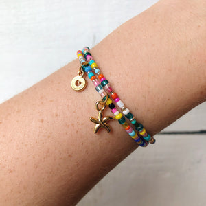 Multicolour Seed Bead Wrap Bracelet + Gold Charms