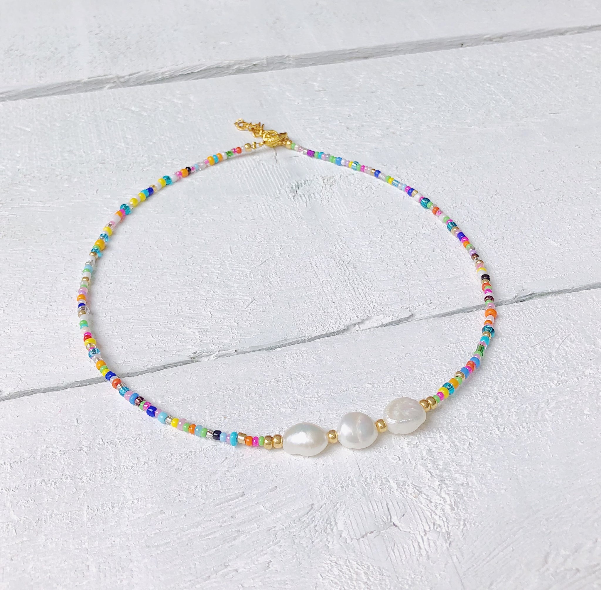 Multicolour Seed Bead + Chunky Freshwater Pearl Necklace