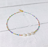 Multicolour Seed Bead + Chunky Freshwater Pearl Necklace