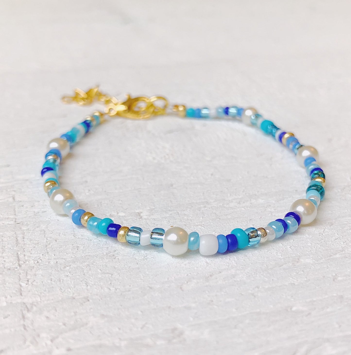 Blue Mix + Pearl Bracelet