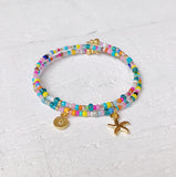 Multicolour Seed Bead Wrap Bracelet + Gold Charms
