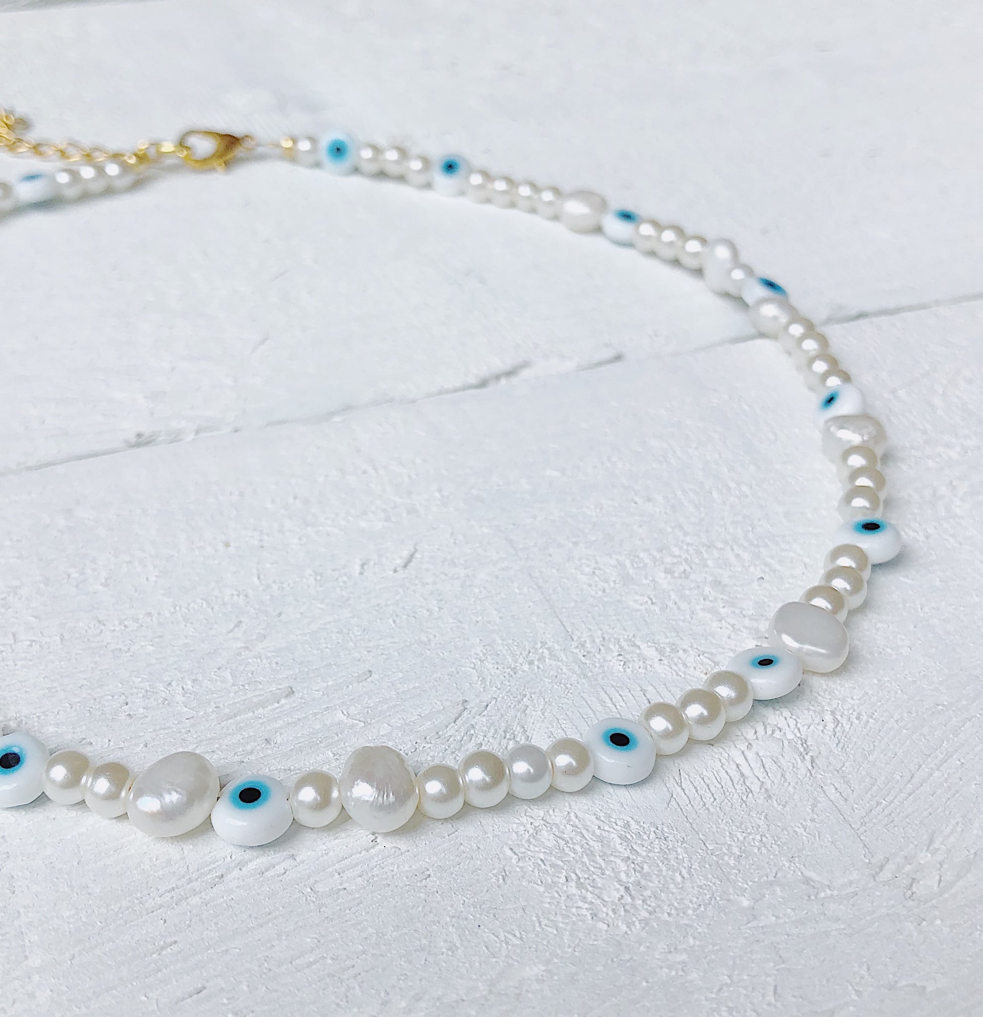 Evil Eye + Freshwater Pearl Necklace