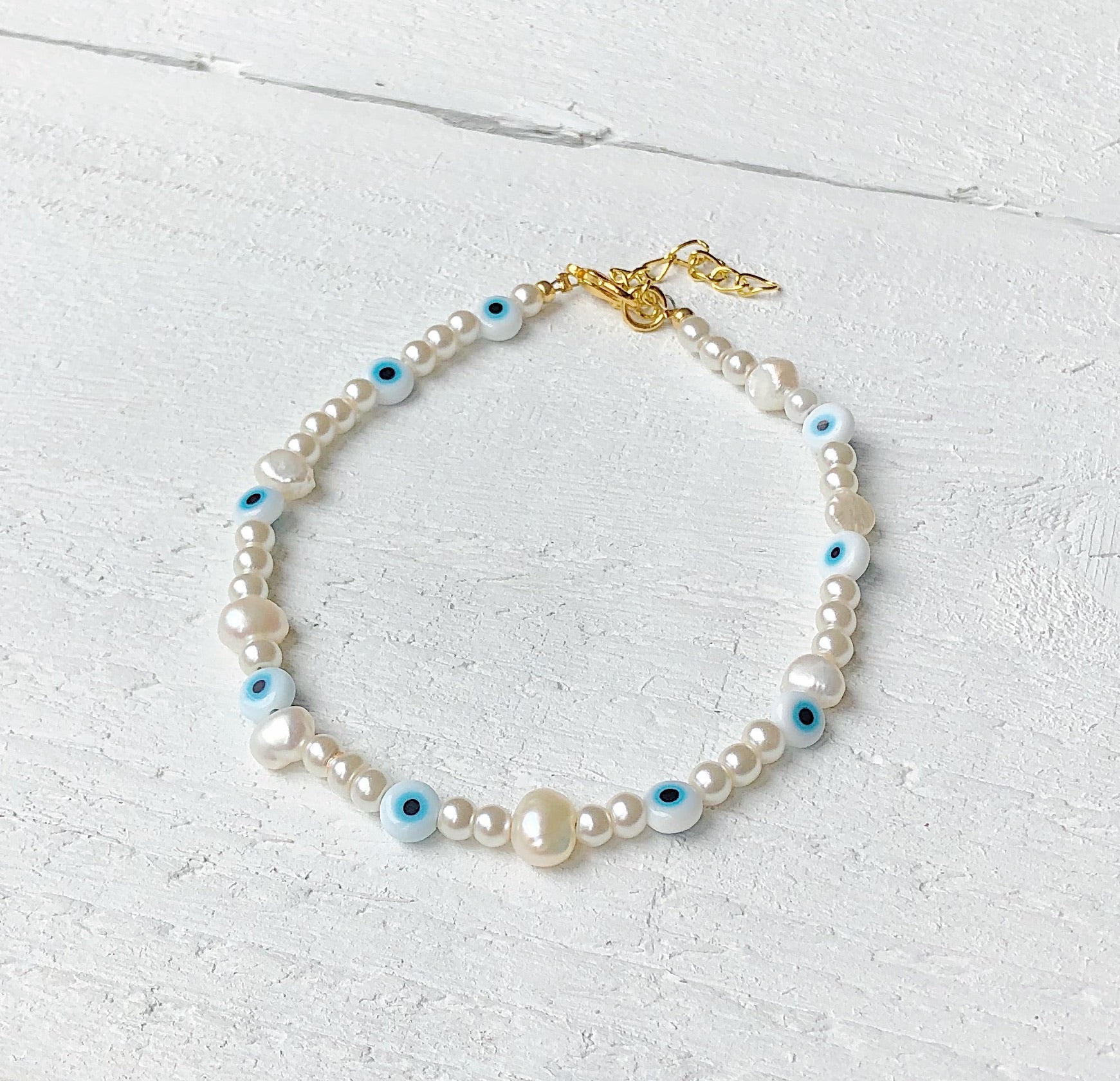 Evil Eye + Freshwater Pearl Anklet