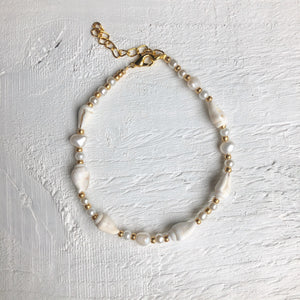 Shell, Gold + Freshwater Pearl Anklet