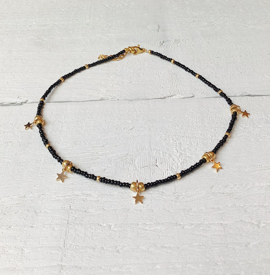 Black + Gold Star Charm Necklace
